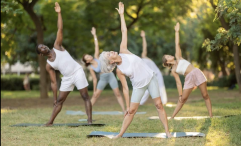 Hobbies Yoga group outside