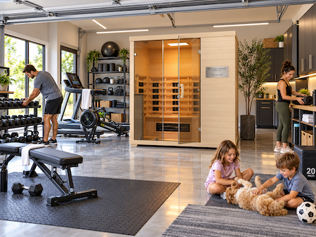 Infrared sauna in large garage