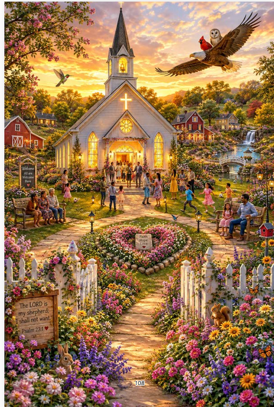 Joy and family with beautiful church yard