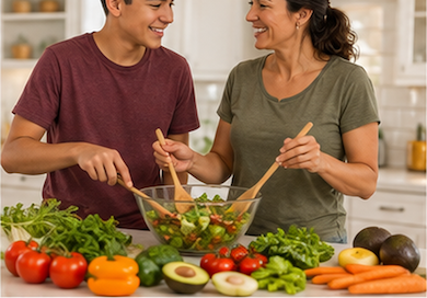 Parent and teen son Salad