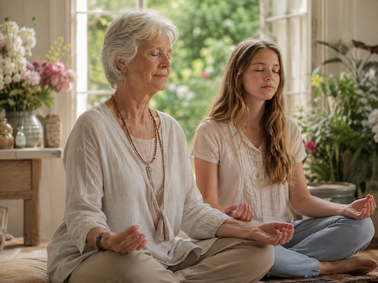 Grandma and SJ meditating