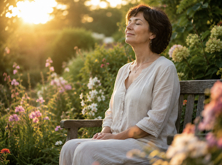 lady in garden meditating