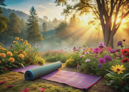 Yoga mat in garden