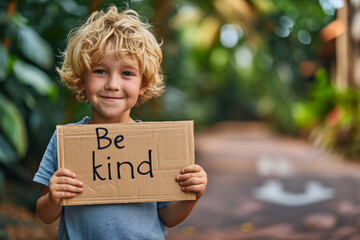Be kind sign and kid
