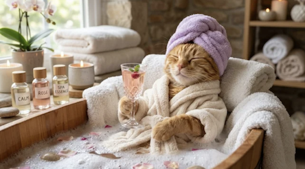 Cat in Bathtub Pampering