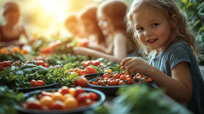 Children eating and happy