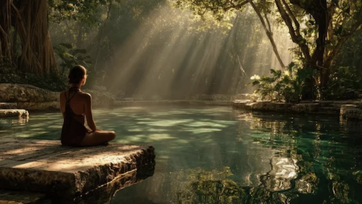 Lady Meditating with Water/Light