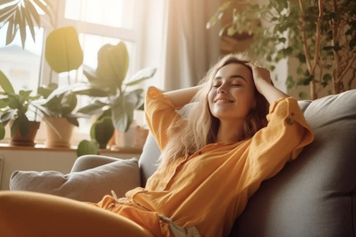 happy lady in chair