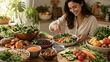 lady with vegan foods