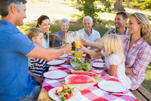 Family on picnic table