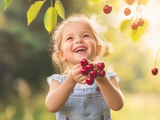 girl picking cherries